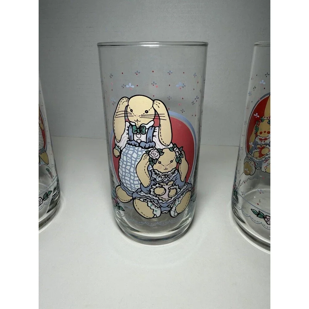 VTG‎ B&D Country Bunny Glass Tumblers Set of 7 - 1990s Cottagecore Rabbit Glass